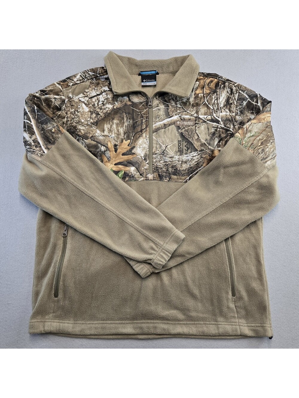 Columbia Realtree Edge Camo Fleece 1/4 Zip Pullover Mens L Tan Hunting Outdoor
